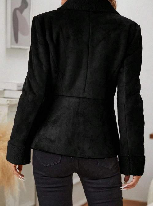 Stylish Suit Collar Fleece Lined Suede Jacket