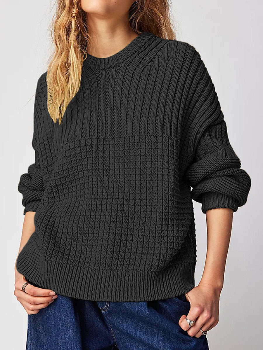 Round Neck Solid Color Loose Pullover Sweater