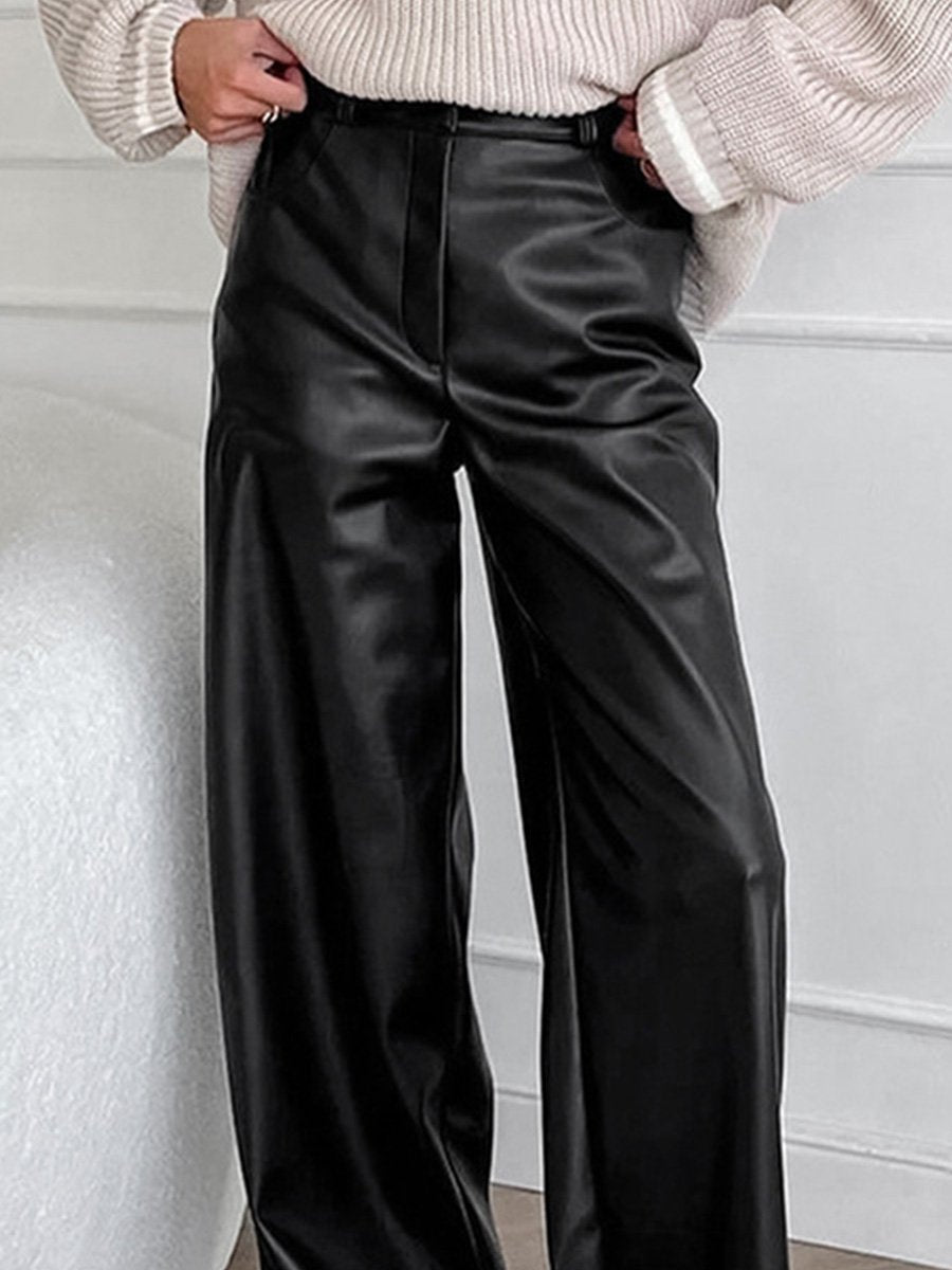 Vintage Loose Leather Slim High Waist Commuter Pants