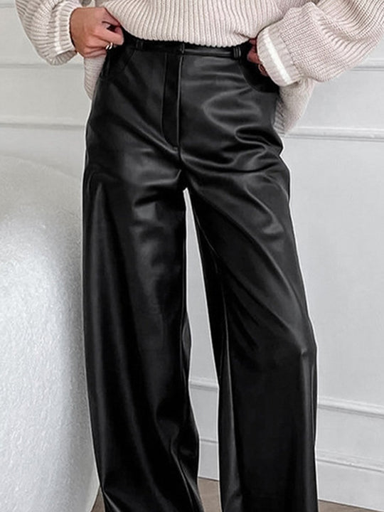 Vintage Loose Leather Slim High Waist Commuter Pants