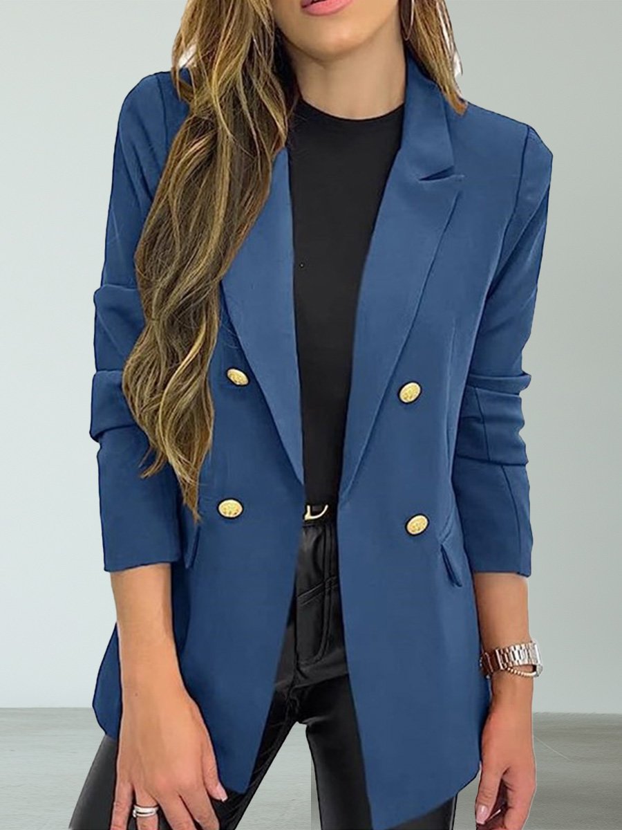 Women's Solid Color Casual Long Sleeve Lapel Button Blazer