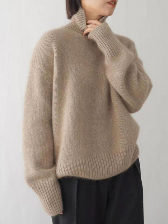 High Collar Solid Color Thick Cashmere Sweater