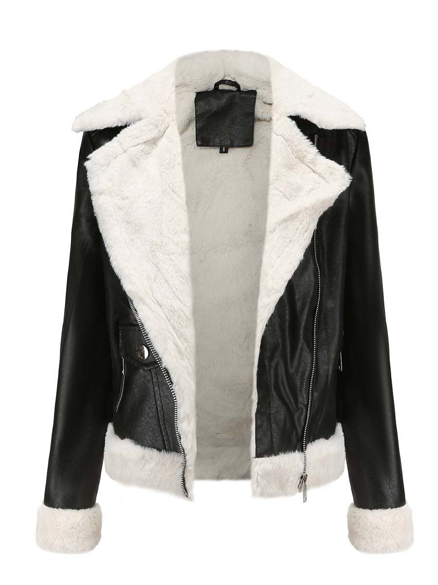 Women's Sherpa Long Sleeve Leather Jacket