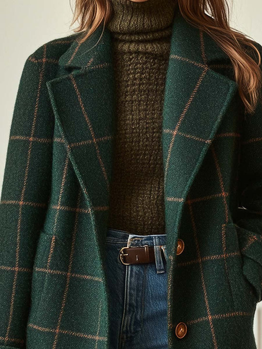 Women's Retro Lapel Plaid Tweed Coat