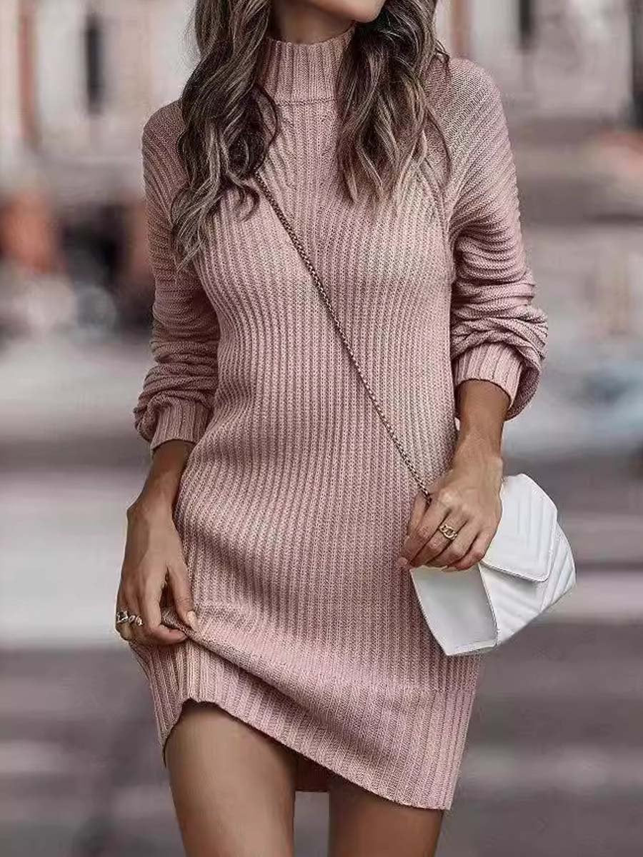 High Neck Long Sleeve Knit Dress