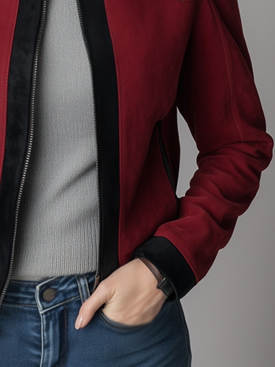 Fashion Suede Patchwork Slim Fit Warm Jacket