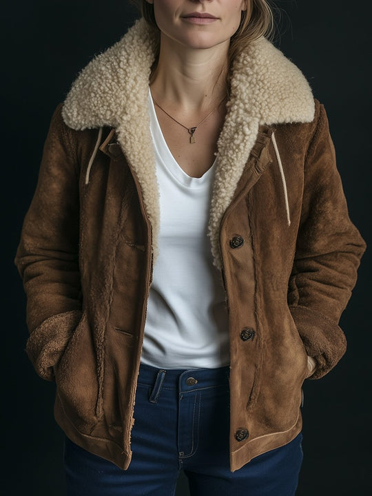 Vintage Casual Suede and Lambskin Warm Jacket