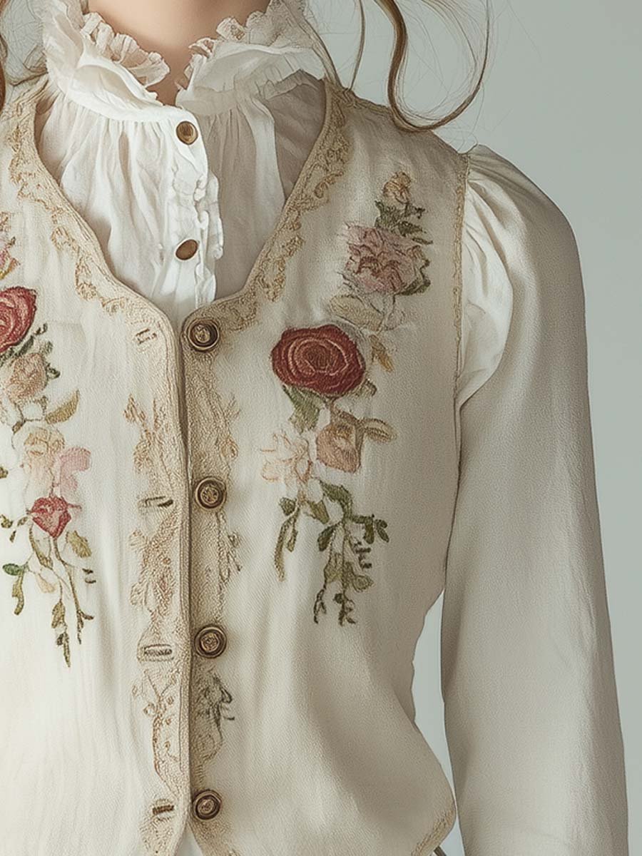 Elegant Vintage Embroidered Ivory Vest