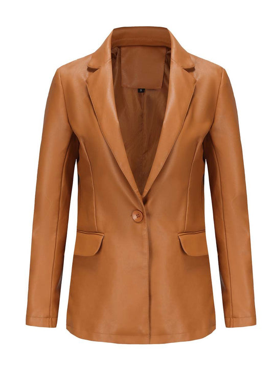 Women's Single Button Leather Blazer