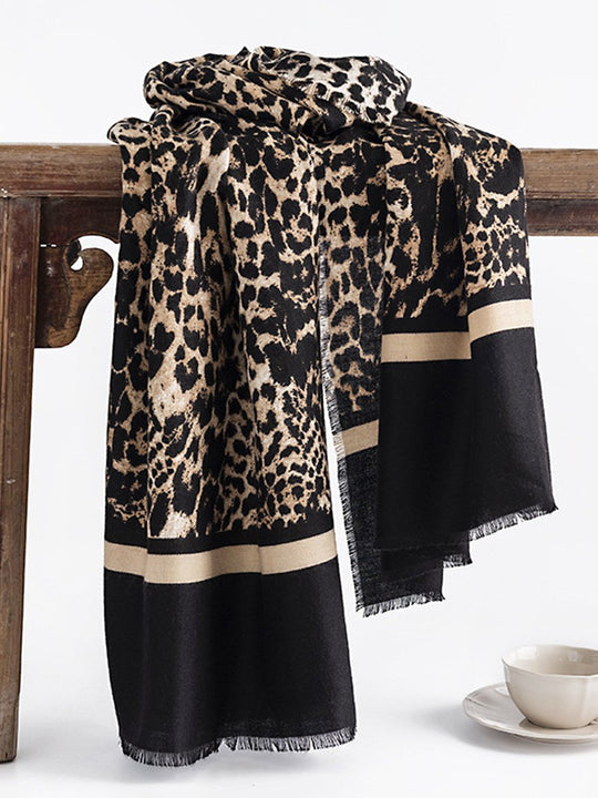 Fashionable Leopard Print Warm Cashmere Scarf