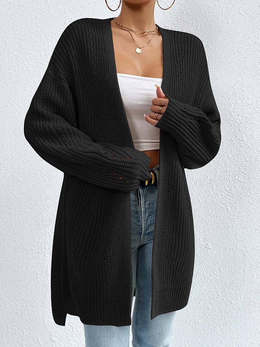 V-Neck Loose Mid-Length Knitted Cardigan