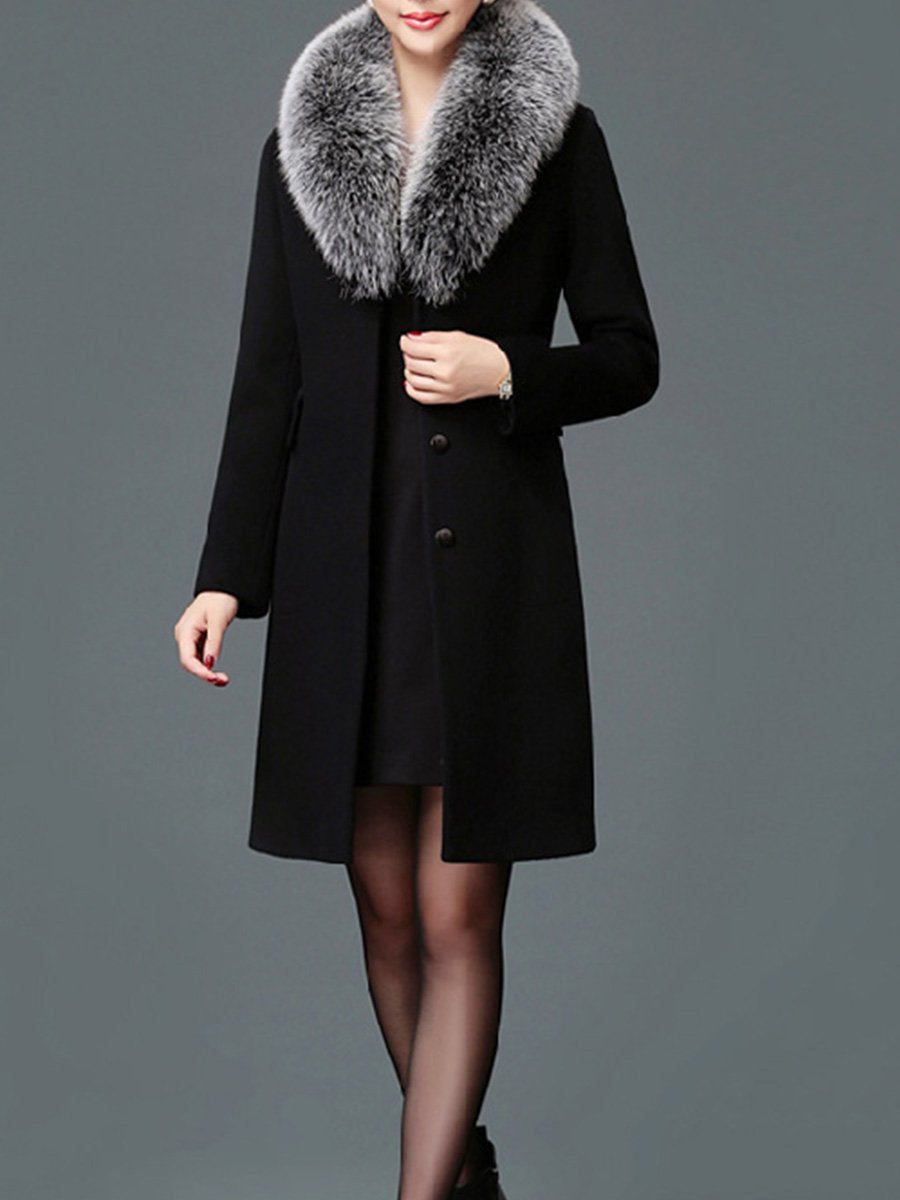 Fur Collar Slim Fit Mid-length Wool Coat