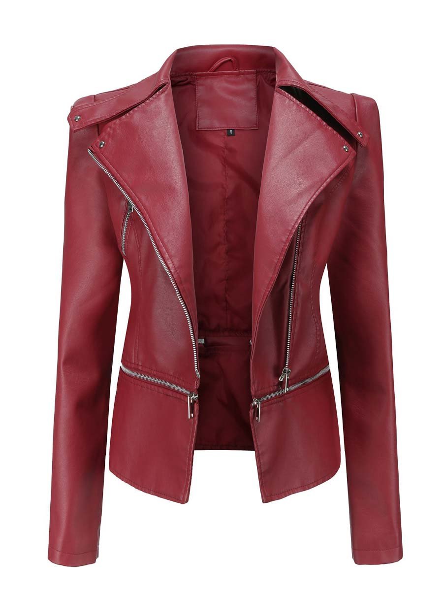 Women's Vintage Leather Jacket With Detachable Hem