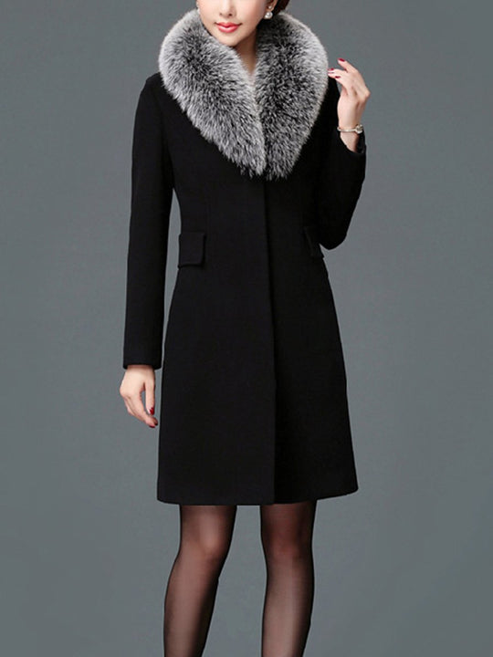 Fur Collar Slim Fit Mid-length Wool Coat