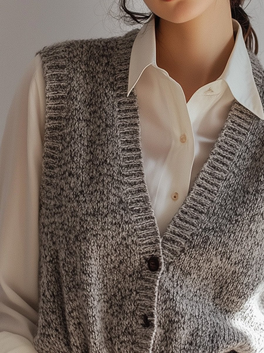 Casual V-neck Wool Knitted Waistcoat