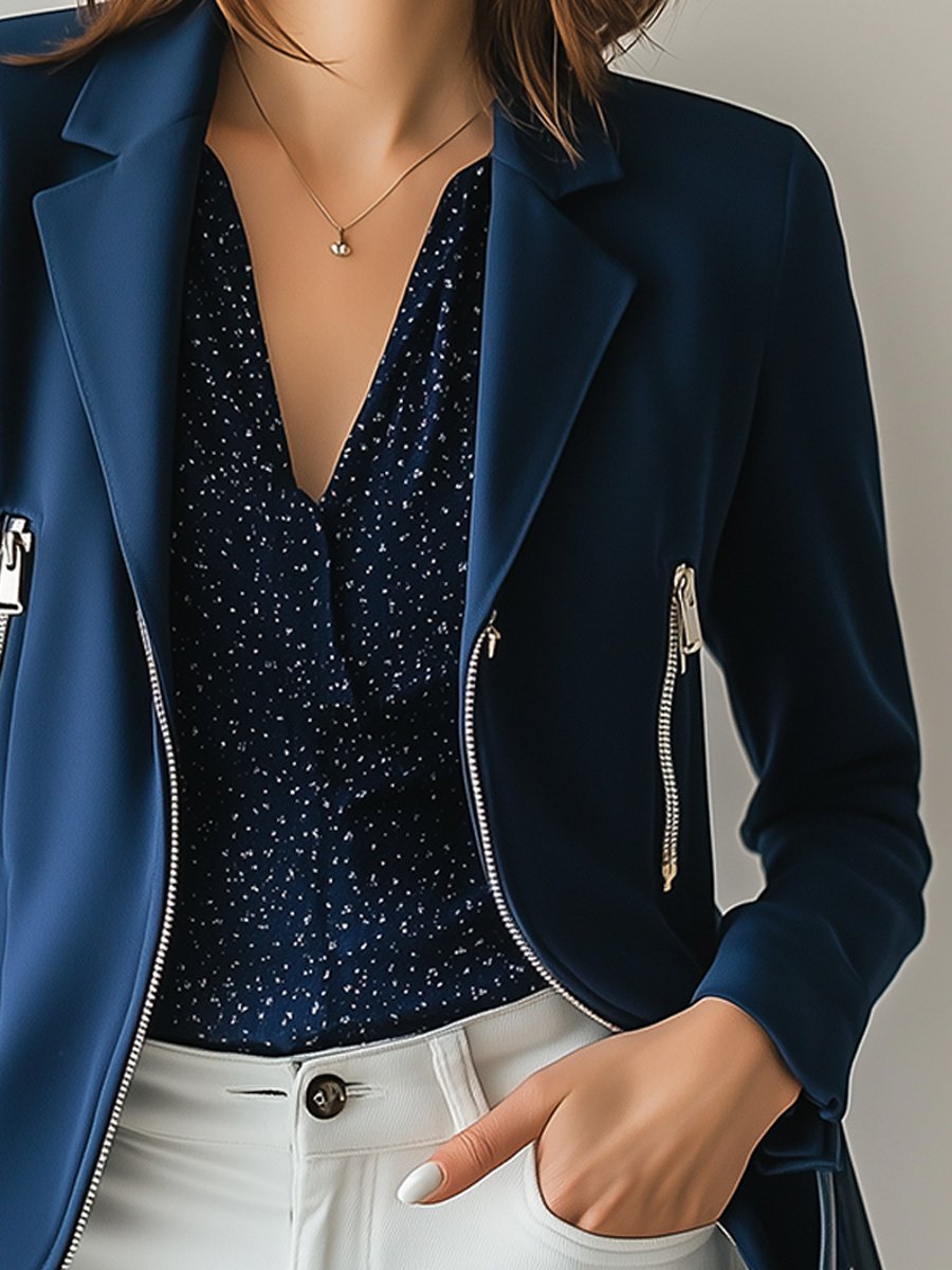 Chic and Stylish Navy Zip-up Blazer