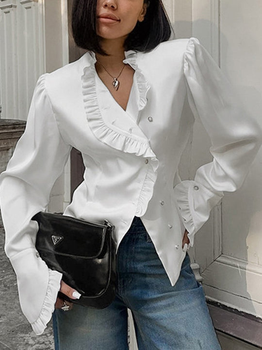 White Fashion Ruffle Long Sleeve Cardigan