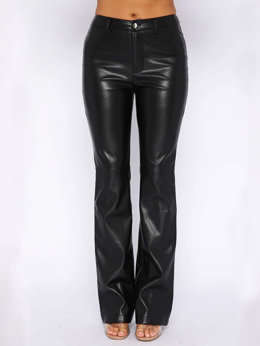 Women's High Elastic Straight Leather Pants