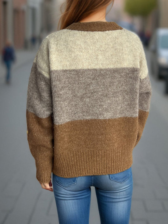 Casual Knitted Colorblock Pullover Cardigan