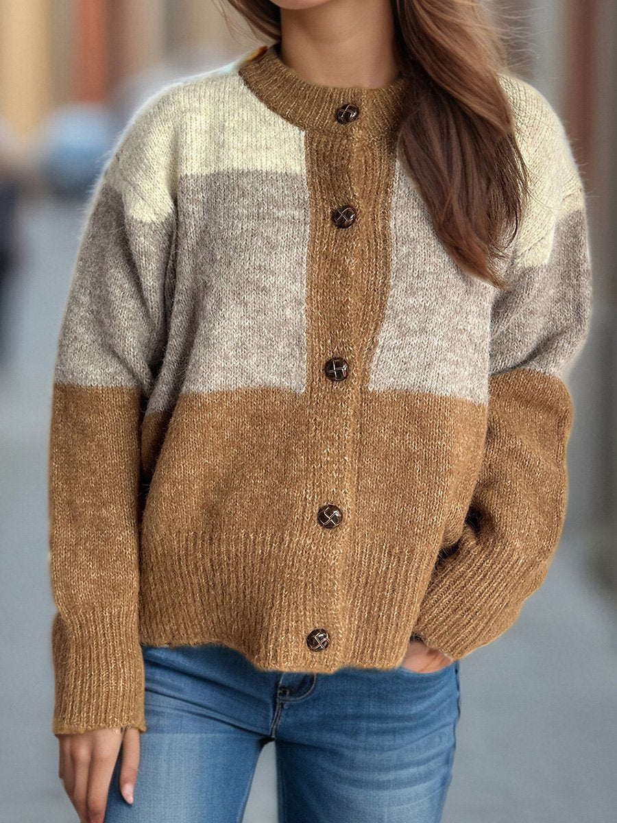 Casual Knitted Colorblock Pullover Cardigan