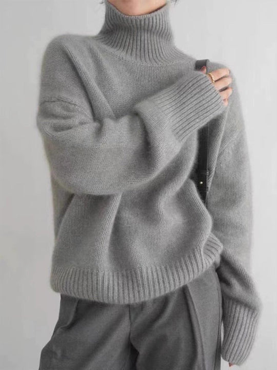 High Collar Solid Color Thick Cashmere Sweater