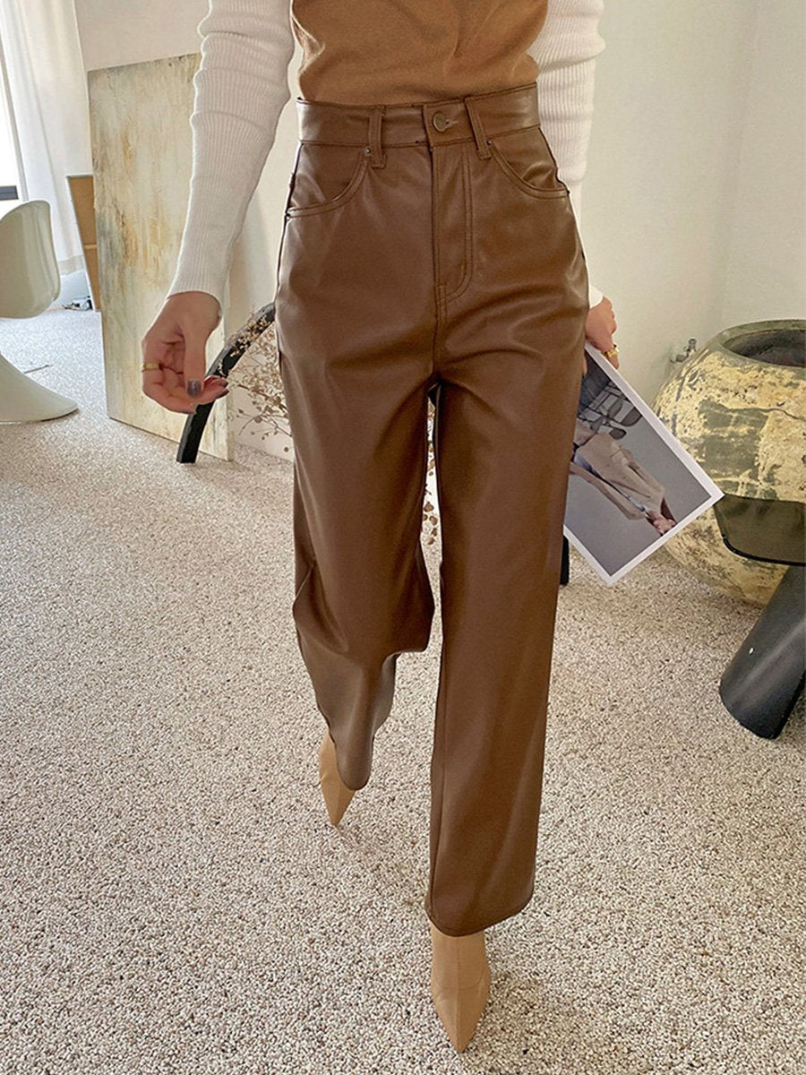 Casual Retro Drape Straight Leather Pants