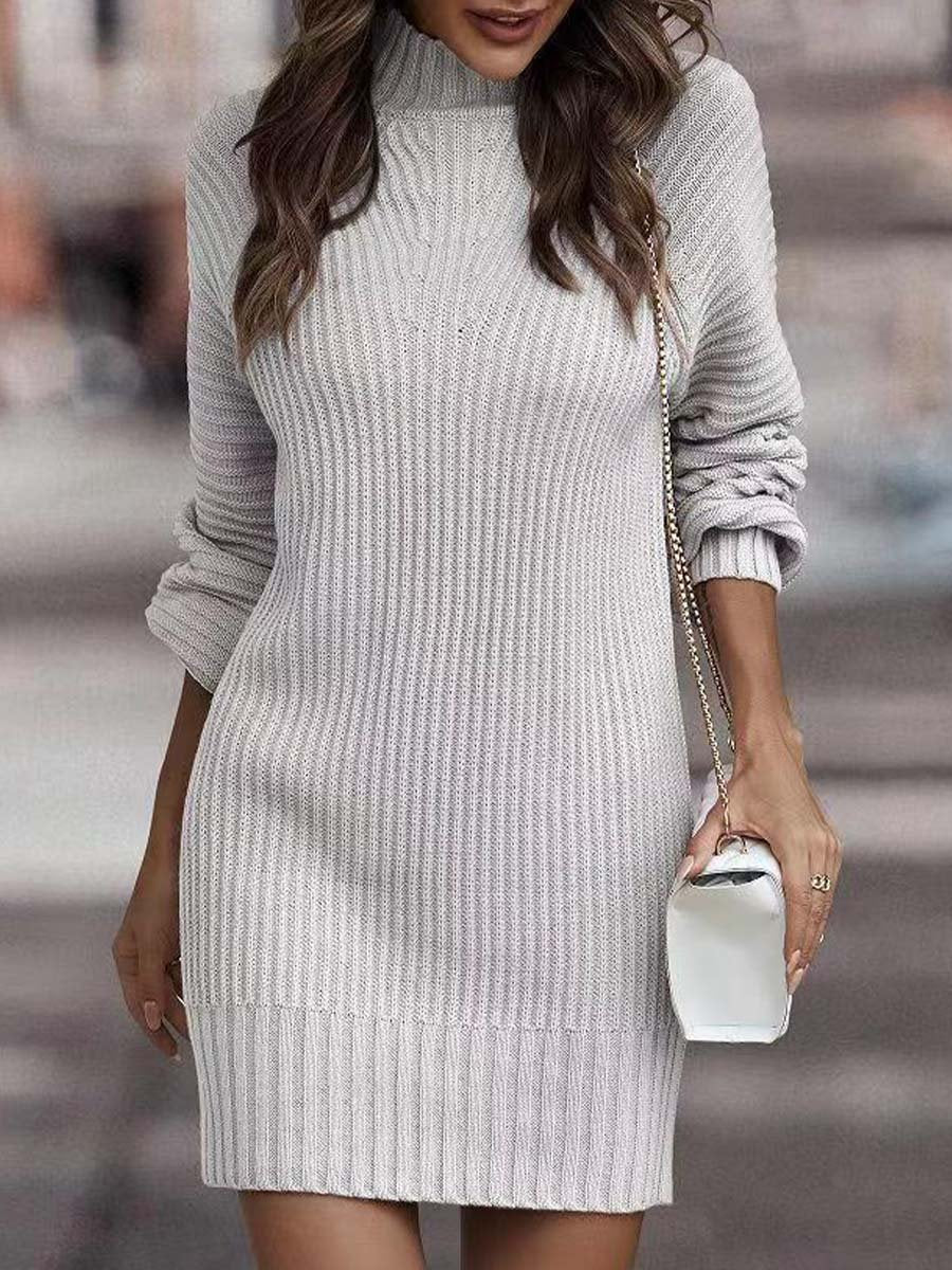 High Neck Long Sleeve Knit Dress