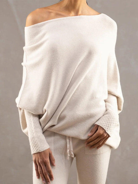 Solid Color Round Neck Comfortable Temperament Knitted Pleated Pullover