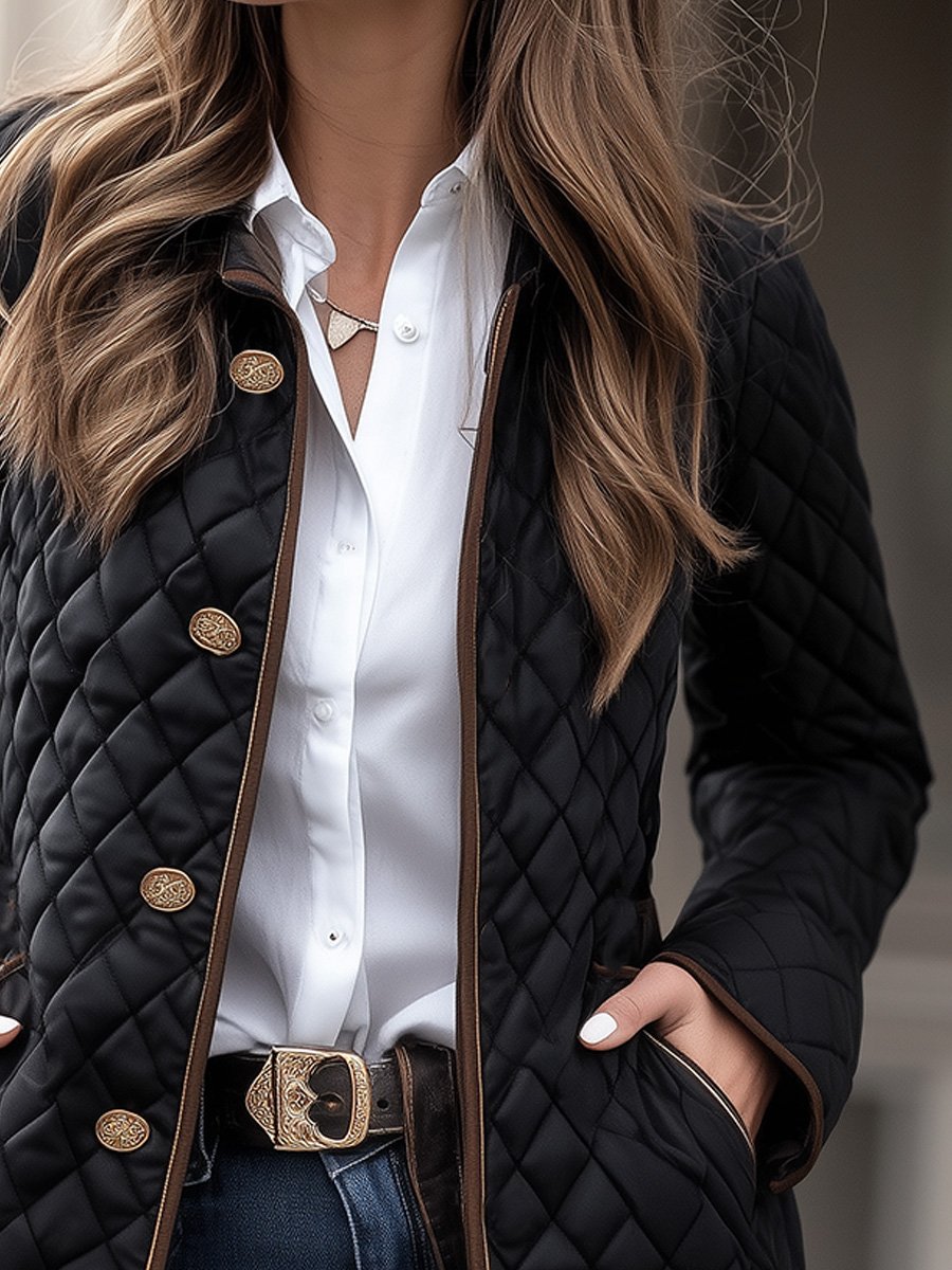 Casual Fashion Lapel Quilted Zippered Padded Jacket