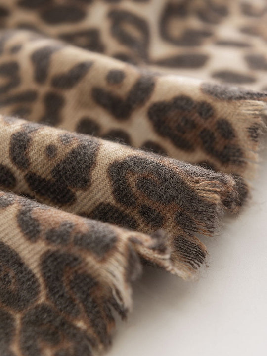 Ethnic Leopard Print Short Tassel Woven Cashmere Brushed Scarf