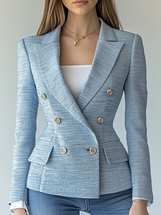 Light Blue Stylish Casual Double-breasted Slim-fit Blazer