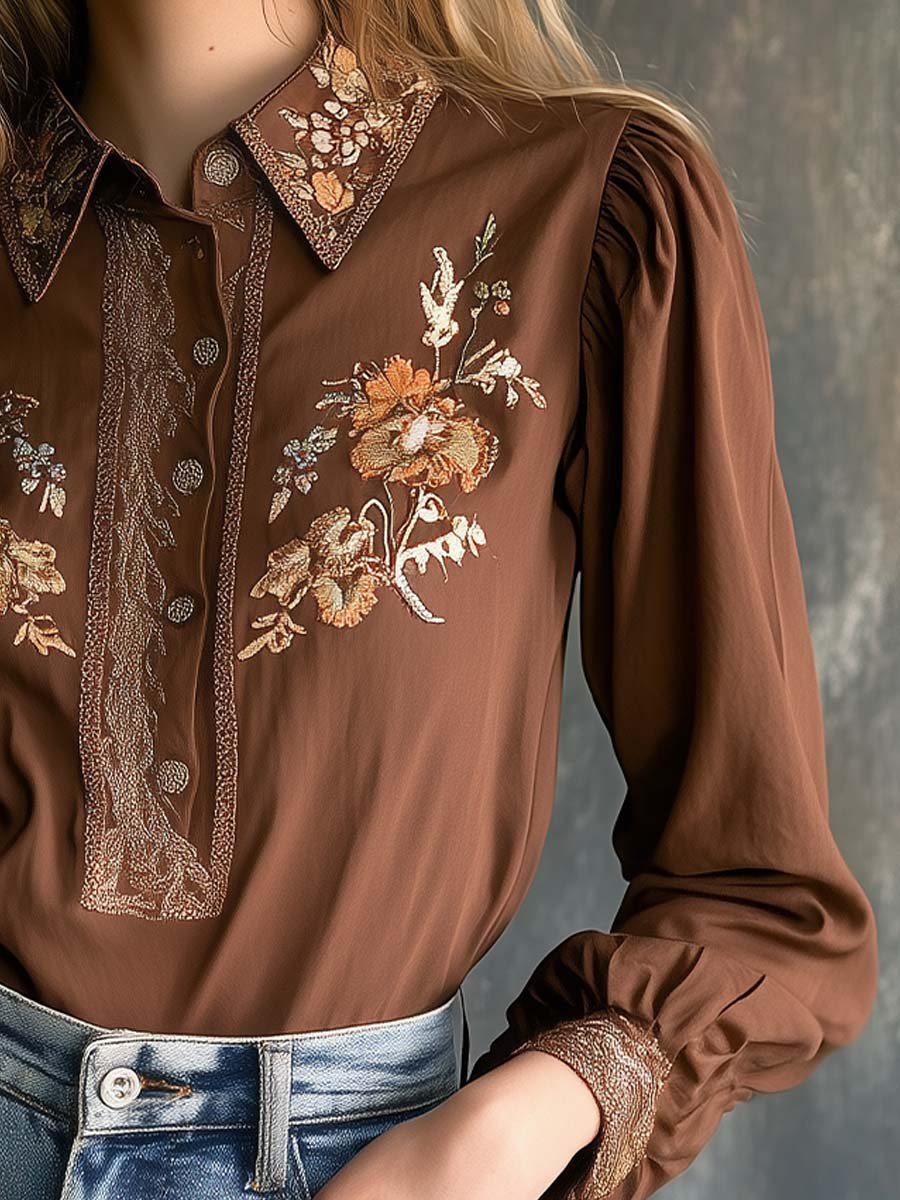 Vintage Embroidered Collared Blouse Timeless