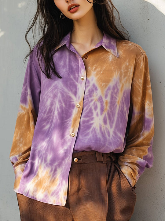 Tie-Dye Button-Down Shirt In Trendy Colors