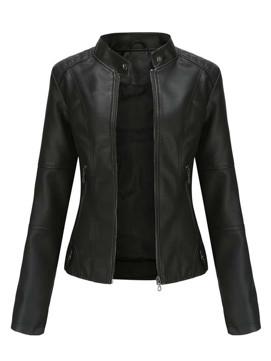 Vintage Slim Fit Leather Biker Collar Jacket