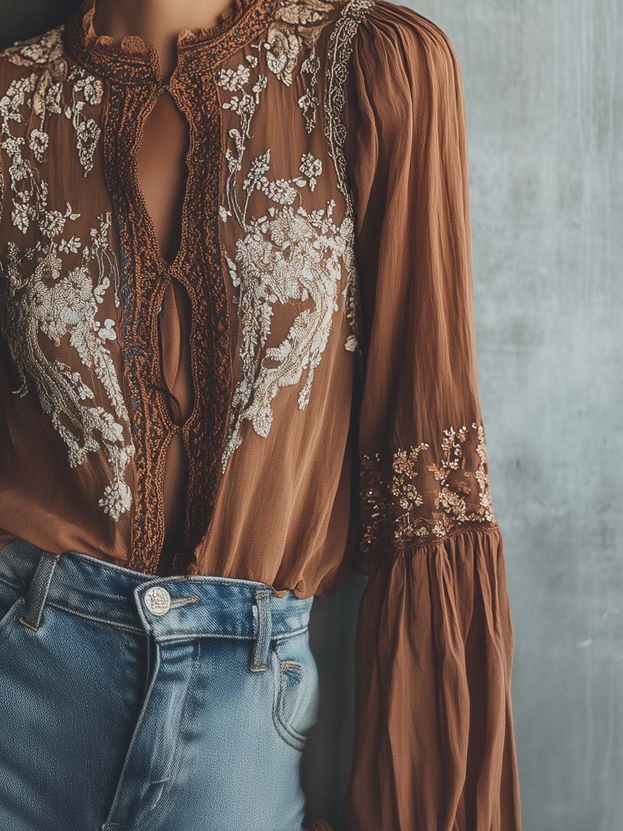 Bohemian Luxe Embroidered Sheer Blouse