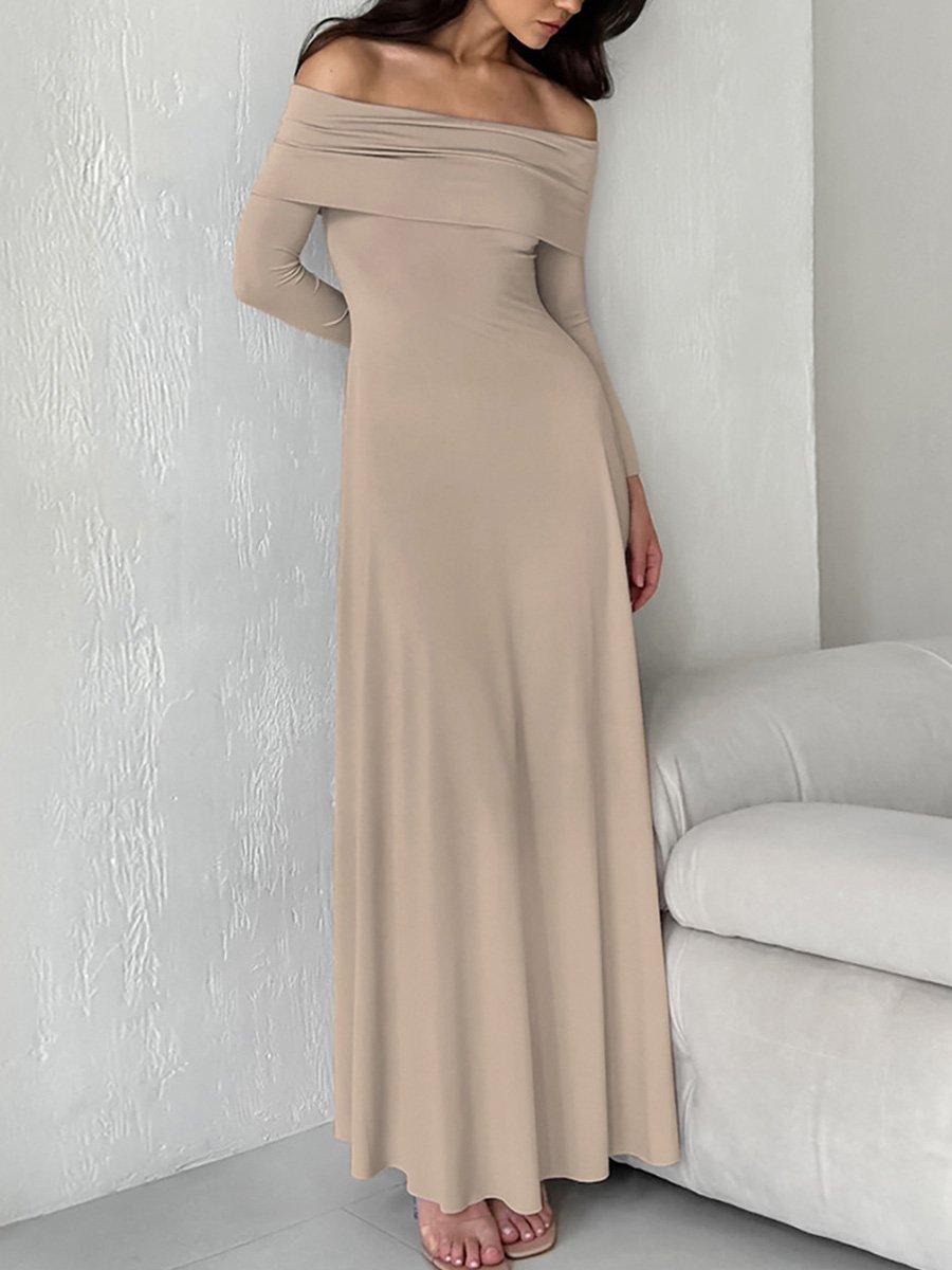 Boat Neck Knit Fitted Maxi Dress