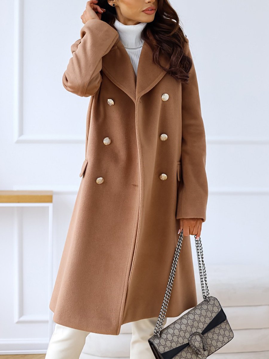 Lapel Double-breasted Simple Long-sleeved Woolen Coat