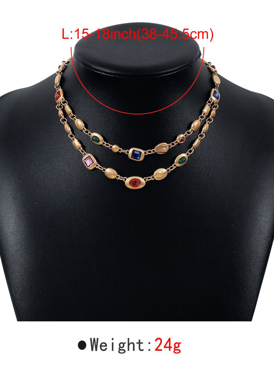 Vintage Trendy Ethnic Style Double-layer Necklace with Diamonds