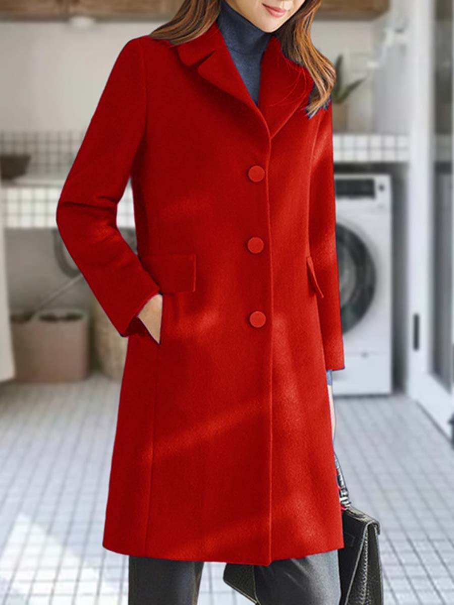 Women's Lapel Button Woolen Coat