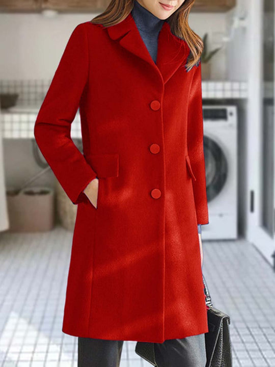 Women's Lapel Button Woolen Coat