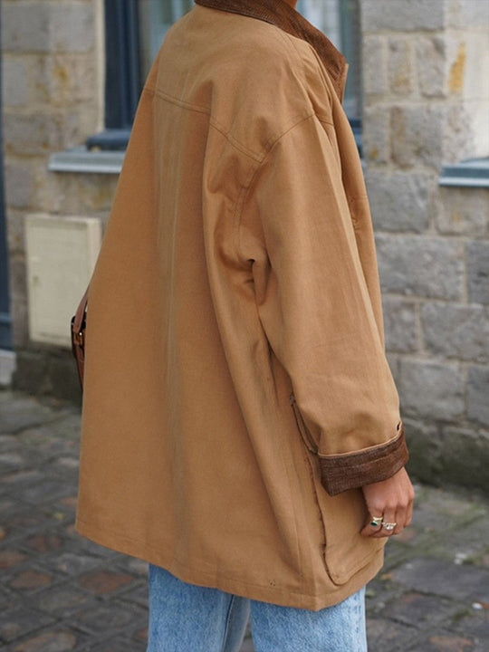 Vintage Lapel Long Sleeve Button Khaki Loose Coat