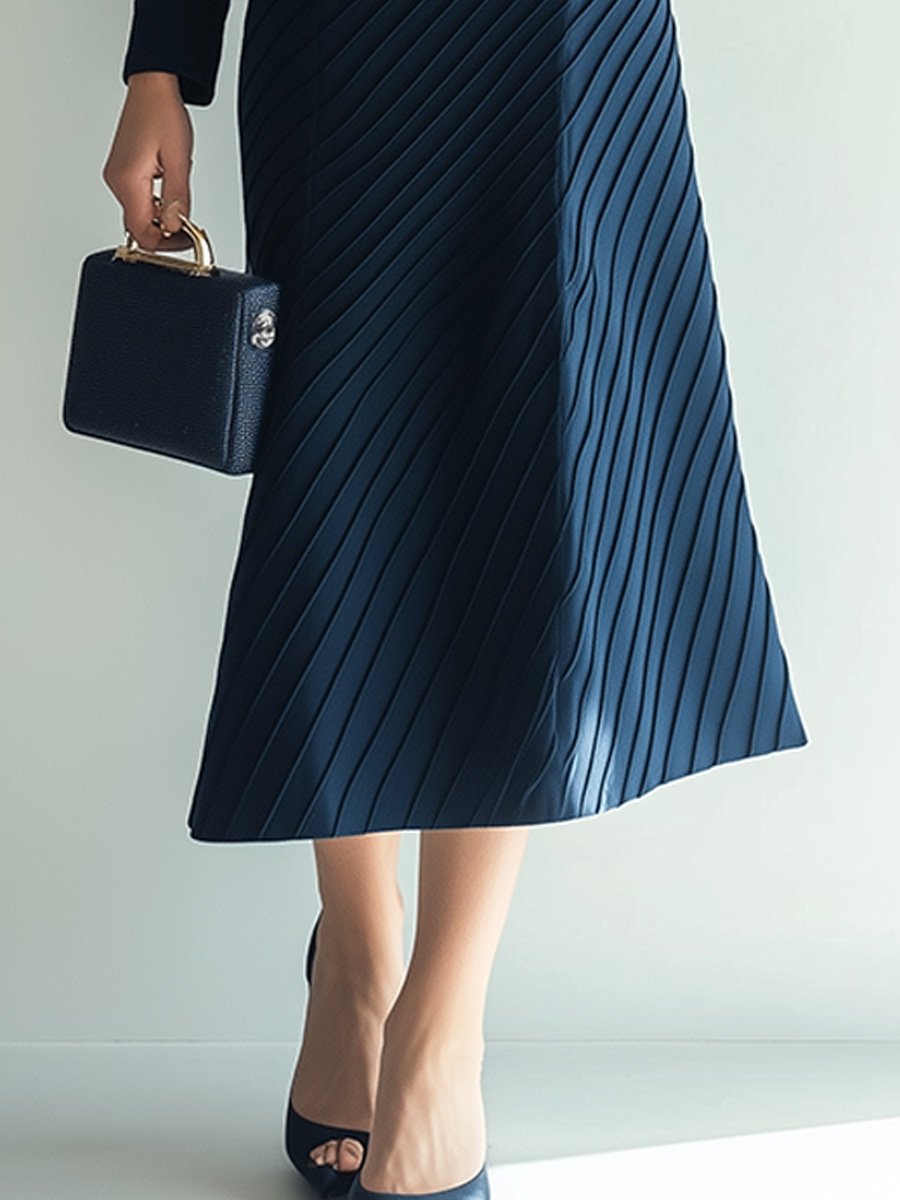 Blue Elegant V-neck Long Sleeve Maxi Dress