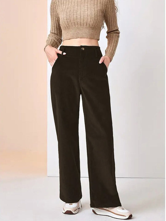 High Waist Slim Casual Drape Straight Pants