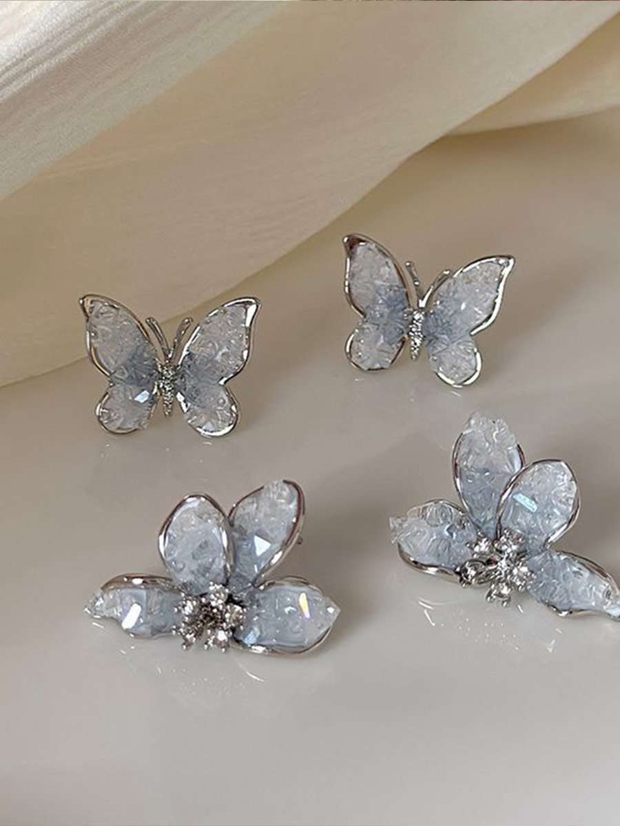 Morandi Blue Gradient Crystal Butterfly Earrings