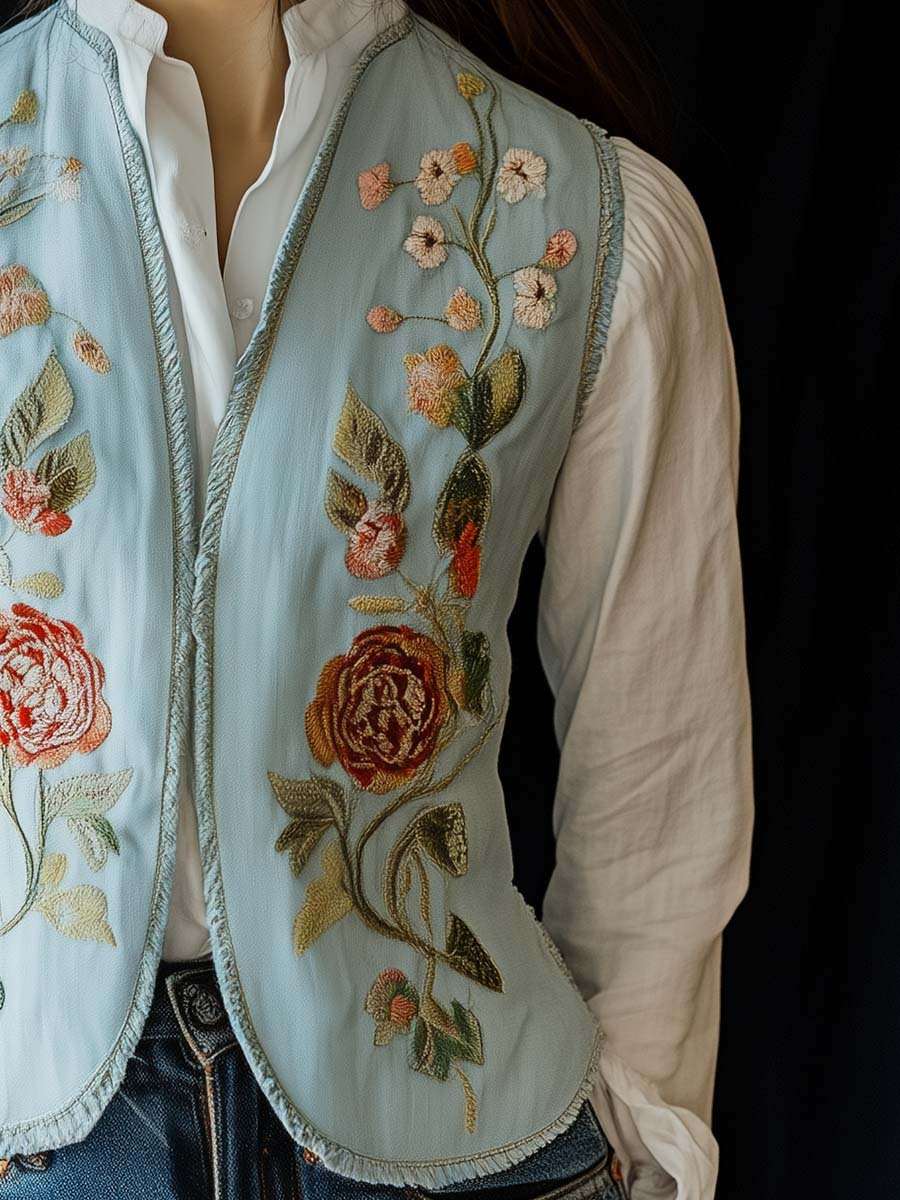 Timeless Elegance Embroidered Pastel Floral Vest