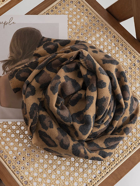 Leopard Print Soft Warm Cashmere Scarf Shawl Dual Purpose