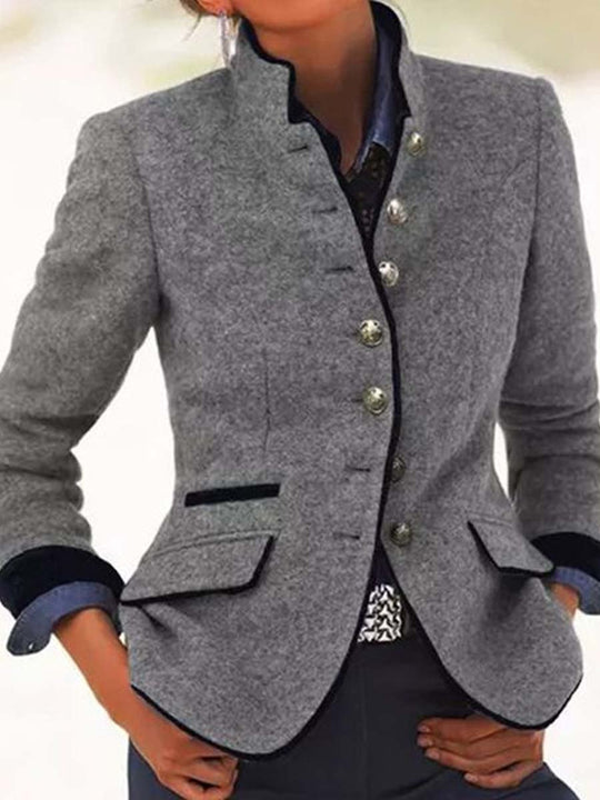 Women's Multi-Button Color-Blocked Woolen Jacket