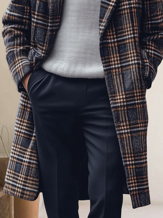 Trendy Lapel Plaid Mid-Length Wool Coat