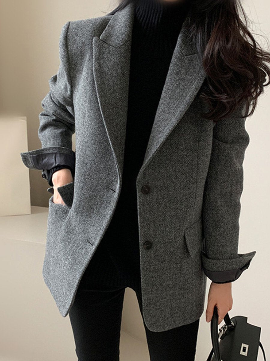 Solid Color Wool Suit Jacket