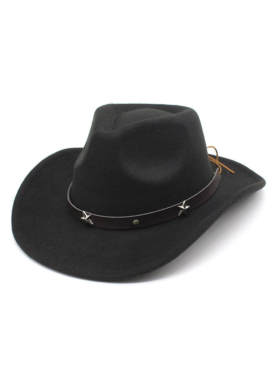 Western Cowboy Five-pointed Star Curled Brim Woolen Hat